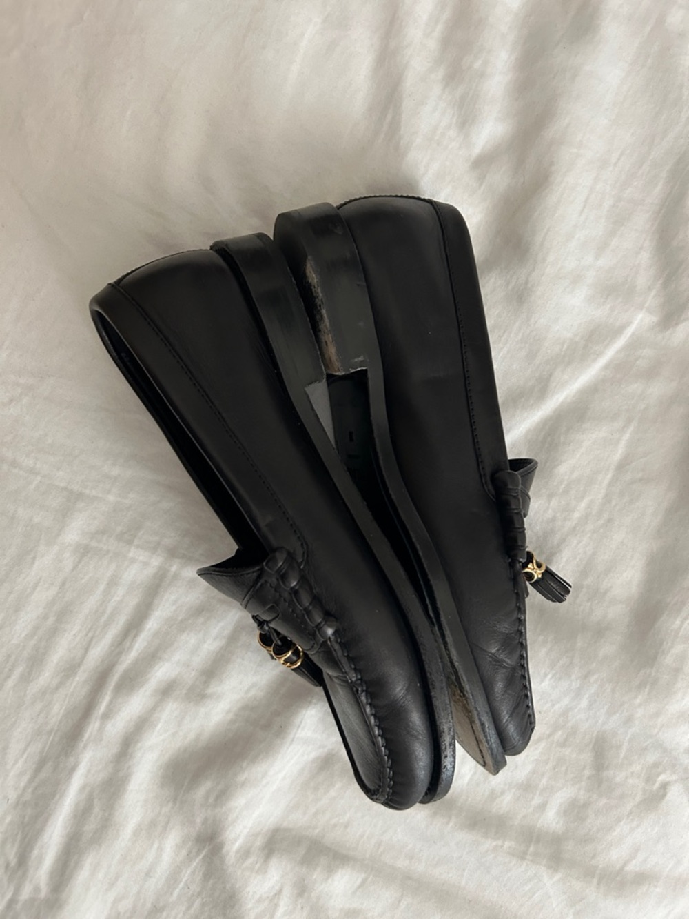 Celine Black Leather Tassel Loafers with Gold Hardware 38 - Picture 6 of 7